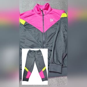 Iconic Puma MCS Jacket&Sweatpants Men Size XL Pink/Gray/Yellow Tracksuit